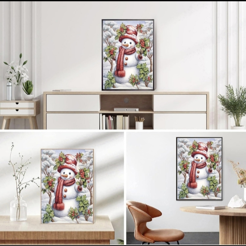 Winter Holiday Red Holly Snowman 5D Diamond Painting Kit New - Picture 3 of 7